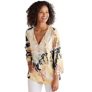 Soft Surroundings Vigne Tropical Tassel Tunic Yellow Size 1X